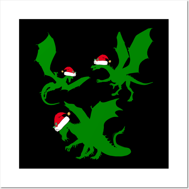 Cool Christmas Dragon Santas Wall Art by epiclovedesigns